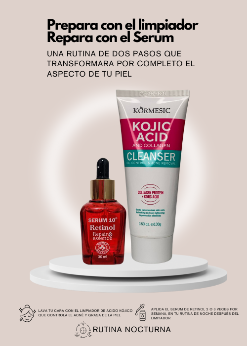 RUTINA DE DOS PASOS LIMPIADOR ACIDO KÓJICO+ SERUM DE RETINOL